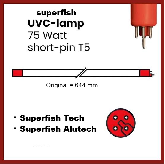 UVC lampe T5 75W ALUTECH/tech Superfish, ampoule de rechange uvc T5 75W ALUTECH/tech Superfish. Lampe avec pied spécial rouge