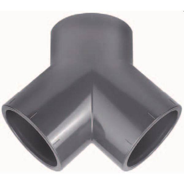 pvc Y-stuk debietverdeler Ø63mm druk PN16 bar donkergrijs 3x mof (sok), uvc bestendig hoogkwalitatieve drukbestendige drukvaste drinkwater pvc Y-stuk debietverdeler met keurmerk