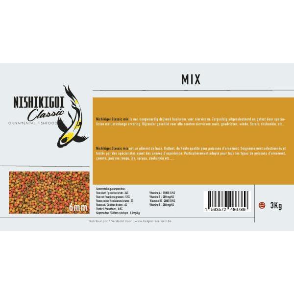 Nishikigoi Classic mix 3mm 3kg is een hoogwaardig drijvend all round mix koivoer en voer voor siervissen
