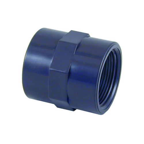 pvc draadsok Ø½”x ½” druk PN16 bar 2x binnendraad draadmof donkergrijs uvc bestendig hoogkwalitatieve drukbestendige drinkwater pvc draadbus met keurmerk.