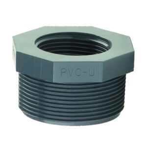 pvc verloopring Ø2"x1½” druk PN16 bar binnendraad/buitendraad donkergrijs uvc bestendig hoogkwalitatieve drukbestendige drinkwater pvc reductiering met keurmerk.