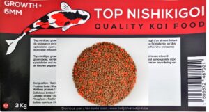 TOP NISHIKIGOI Growth+ 6mm 3kg drijvend kwalitatief groeivoer verrijkt met vitaminen en kleurbevorderaars unieke voeder samengesteld door specialisten, ideaal als basis voor koikarpers 