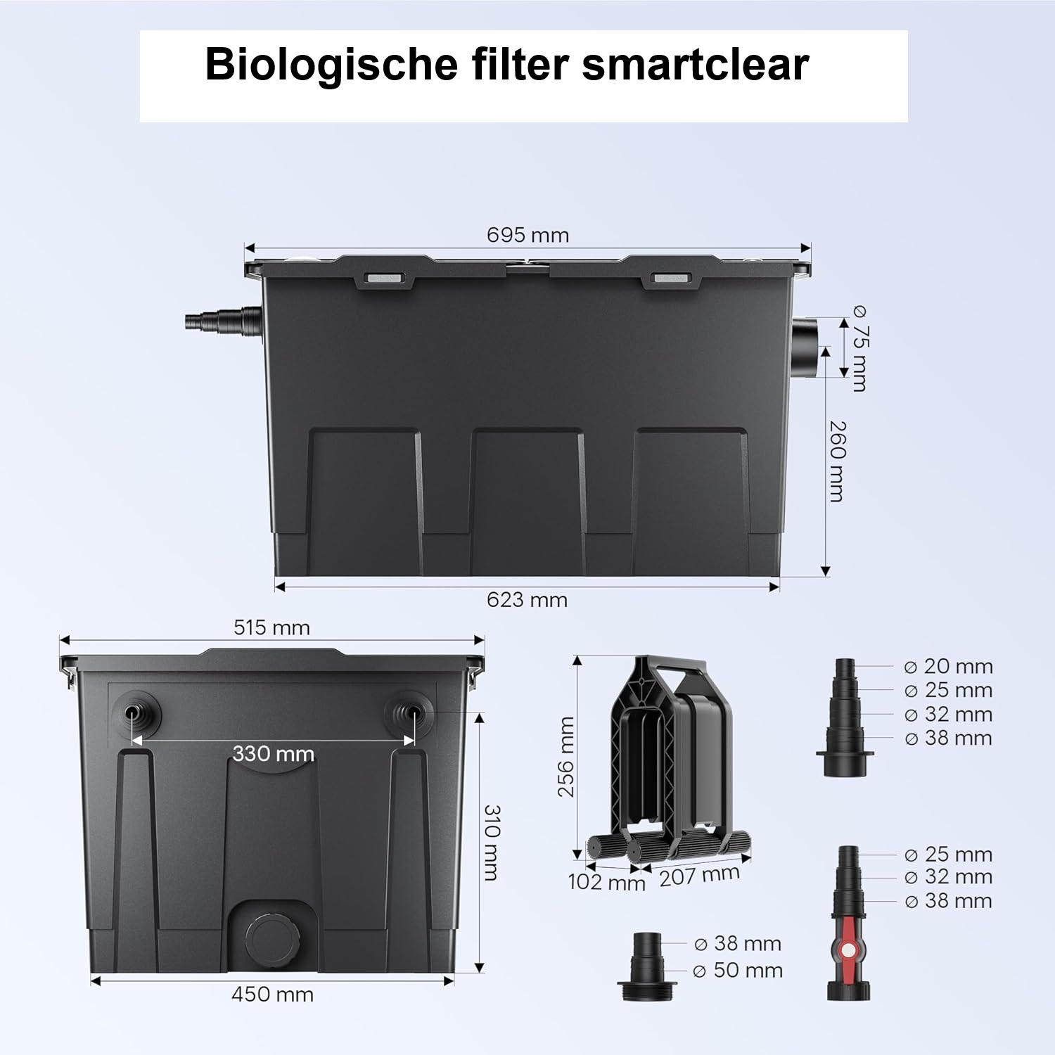 Biologische vijverfilter SmartClear MBF550 SET = Vijverfilter + Vijverpomp + UVC 36w